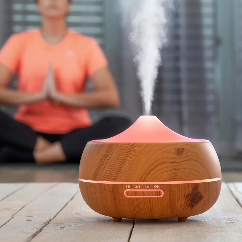 Innovagoods - Humidificador 2 En 1 Y Difusor De Aroma, LED Multicolor, 300 Ml, Silencioso, Con 15 Modos De Iluminación, Madera, ABS