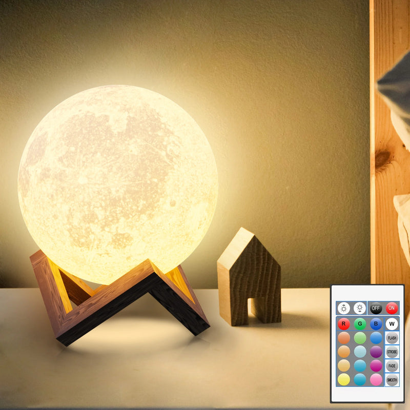4.8Inch Moonlight Night Light for Adults Kids, 16Colors/3D Printing Moon Light Night Lamp for Kids Bedroom Decor